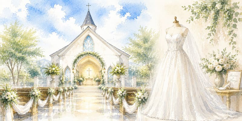 ウェディングドレスとチャペル