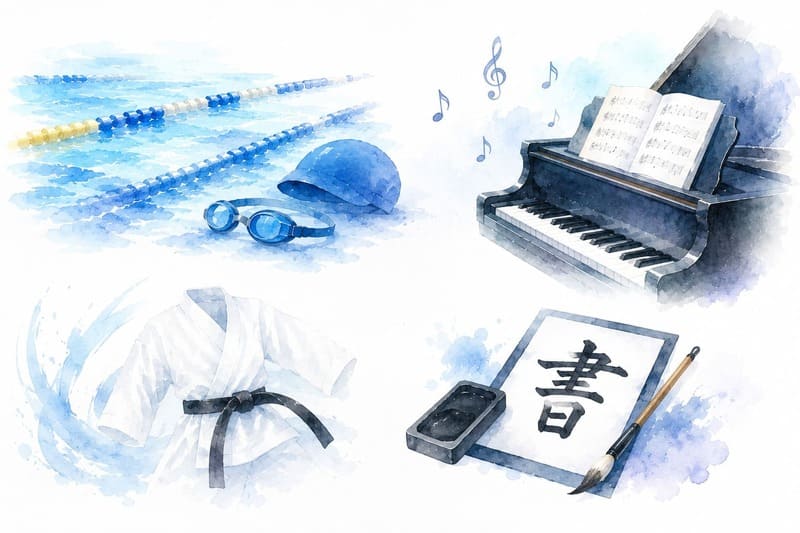 水泳、ピアノ、空手、書道