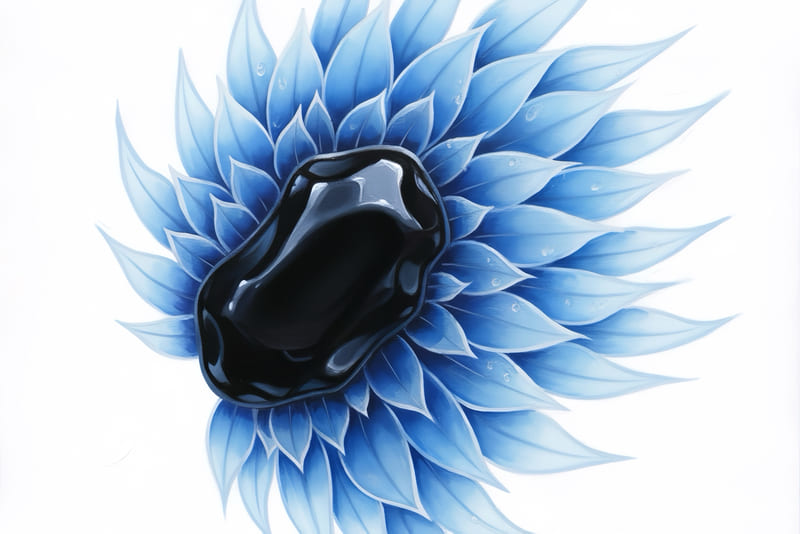 妹への贈り物の髪飾り。黒い石の周りに青竜の羽