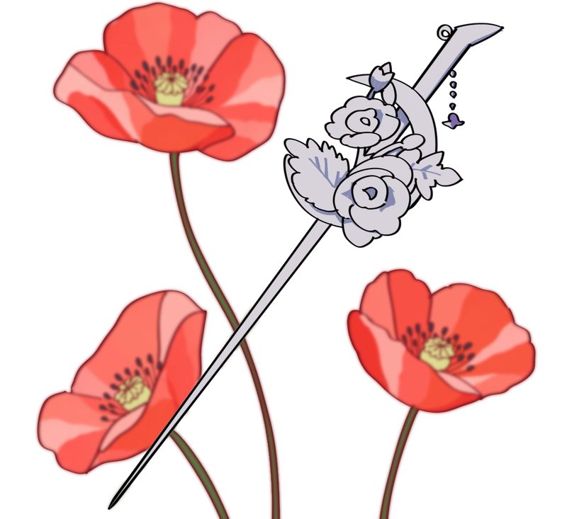 壬氏からの二本目、月と芥子の簪＆芥子の花イラスト